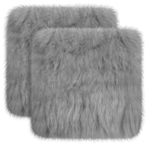 Drydiet 2 Pcs Natural Sheepskin for Bed Sores and Skin Imitation Wool Medical Sheepskins with Non-Slip Back for Pain Relief and Discomfort, Wool Seat Pad, 17 in x 17 in(Square,Grey) - color: Grey, style: Square
