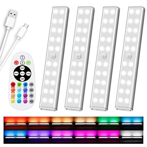 Diomart 48 LED Under Cabinet Lighting Wireless, 15 Colors Changeable Rechargeable RGB Under Cabinet Lights Remote Control Under Counter Lights Mini Night Light Bar for Indoor Display Shelf, 4 Pack - style: Modern