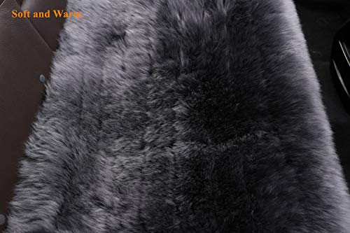 Sheepskin Car Back Seat Cover Pad 18x53.5 inch Long Wool Seat Cushion Winter Warm Universal Fit Auto, SUV, Truck, Dinner Chair Office Chair Back Carbon Grey - color: Carbon Grey, size: 18x53 Inch (Pack of 1)