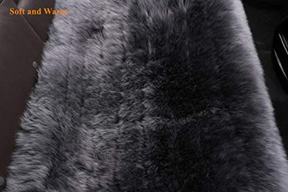 Sheepskin Car Back Seat Cover Pad 18x53.5 inch Long Wool Seat Cushion Winter Warm Universal Fit Auto, SUV, Truck, Dinner Chair Office Chair Back Carbon Grey - color: Carbon Grey, size: 18x53 Inch (Pack of 1)