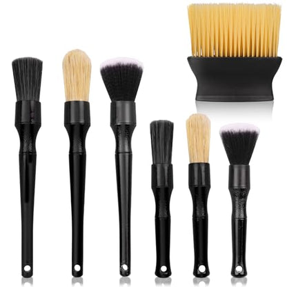 7PCS Car Detailing Brush Set, Ultra Soft Boars Hair Car Interior Detailing Brushes, Car Interior Detailing Kit for Cleaning Interior or Exterior, Car Accessories Interior Tools