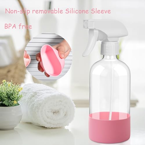 UUJOLY Plastic Spray Bottle Trigger Empty Spray Bottles Clear Refillable Container for Water, Essential Oils, Hair, Cleaning Products, Adjustable Head Sprayer and Stream, Pink + Light Blue - color: Pink + Light Blue, size: 2 Pack/500ml