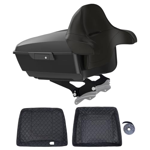 Motorcycle King Tour Trunk Pack For 2009+ Harley Touring - Arctic Black, Black Detachable Mounting Rack, Backrest & Black Trunk Liners - color: Arctic Black, size: King Tour Trunk Pack, Mount Rack & Black Liners