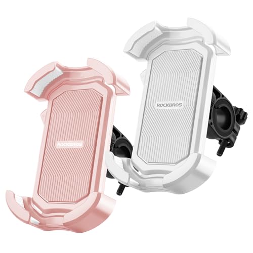 ROCKBROS Bike Phone Holder - Motorcycle & Scooter Mount, Adjustable, Shockproof, Security Lock, 4.7'-6.8' Phones 2-Pack (Handlebar Mount Pink + White) - color: 2 Pack - Handlebar Mount Pink + White