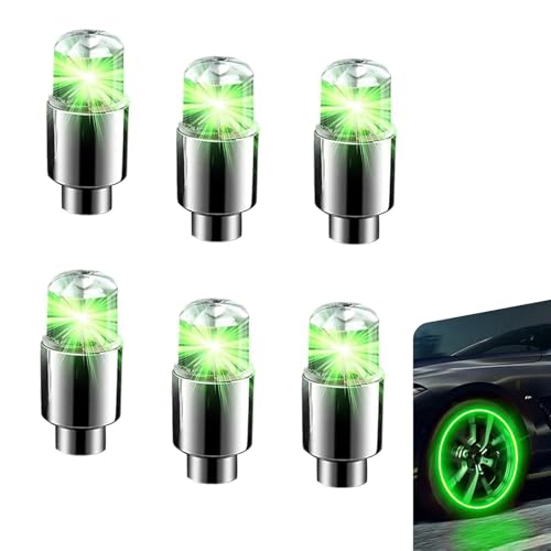 6 PCS LED Valve Stem Lights, Colorful Waterproof Car Wheel Lights, Automotive Tire Decoration Flash Lamp, for Car, SUV, Truck, Motorcycle, Bike (Green) - color: Green