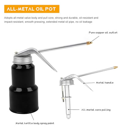 8OZ/250ML Capacity Pump Oiler Can with Handle & Metal Straight Spout, High Pressure Hand Pump Oiler, Ideal for Auto, Home, Motorcycles, Industrial & Mechanical Use, Prevent Corrosion, 0.35 lb