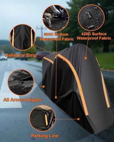 Full Enclosed Motorcycle Cover Waterproof Outdoor/Indoor Storage Waterproof Motorcycle Cover Heavy Duty with Reflective Strips Fits Motorcycles Length up to 96" Windproof Sunproof Dustproof - size: 2.(XXL)96"Lx45"Wx53"H