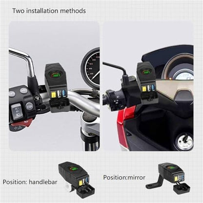 Handbar USB Charger for Motorcycle with ON/Off Switch, with LED Light Display, Handlebar/Rear-View Mirror 2 Ways Installation