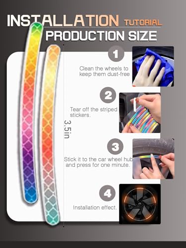 Maicican Rainbow Reflective Stripe Car Wheel Stickers, 20 Pcs - Night Safety Warning, Anti-Scratch, Universal - color: Rainbow