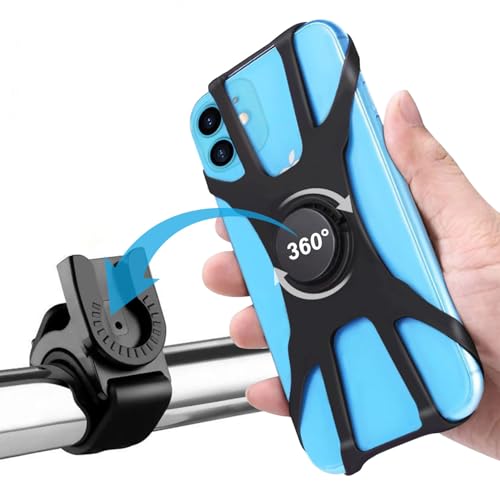 Kinizuxi Bike Phone Mount,360°Rotation Detachable Handlebar of Motorcycle Phone Mount,Adjustable Silicone Bike Phone Holder Compatible for iPhone,Android Cell Phones(Black) - color: One Black