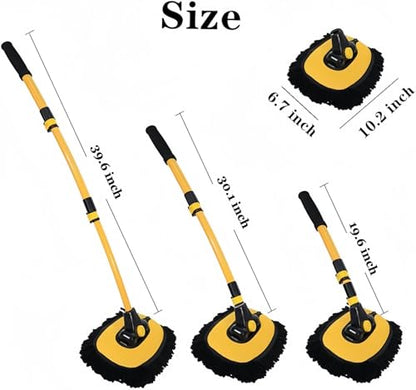 BMLEI Car Wash Brush with Long Handle, Chenille Microfiber Mop Mitt with 1 Replacement Head, Wheel Brush Extension Pole Cleaning Kit & Towels for Cars & Trucks - 5PCS - color: 5pcs Yellow Mop Washing Set