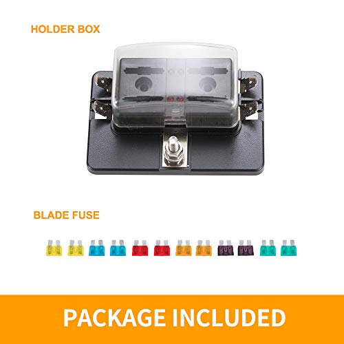 BUNKER INDUST 4-Way Blade Fuse Box with LED Indicator for Blown Fuse,Fuse Block Holder Box with Protection Cover for Car Boat Marine Automotive,Include 12Pcs Blade Fuses - color: 1Pcs 4-Way Blade Fuse Box