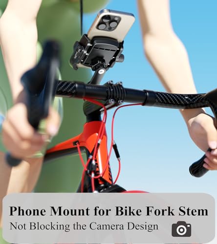 BRCOVAN Bike Fork Stem Phone Mount Holder [Camera Friendly] [1s Locking] | Adjustable Bicycle Headset Top Cap Cellphone Cradle with Solid Aluminum Mounting Base Fit 5.4'' - 7.2" Smartphones