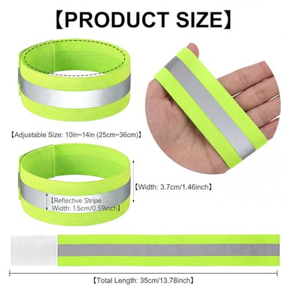 10pcs Reflective Running Armbands, High Visibility Reflective Armbands Adjustable & Bike Ankle Bands for Cycling Walking Jogging Motorcycling & Night Sports Fluorescent Green