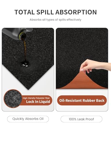 2 Pack Heavy Duty Oil Spill Mat, Garage Floor Mat, 63" x 31" Waterproof Rubber Backing Oil Absorbent Pads, 1/5" Thick Reusable Under Auto Repair Mat for Garage Floor Surface Protection-Black - size: 5' 3" x 2' 7" (2-Pack)