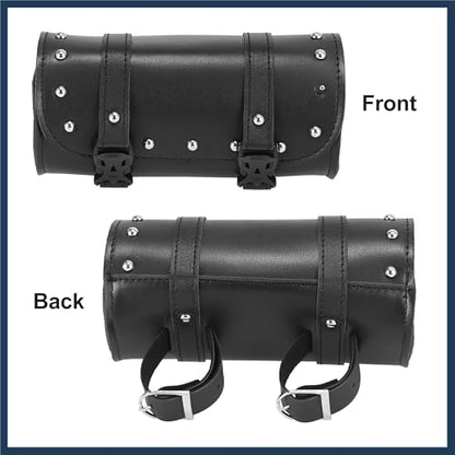 Universal Motorcycle Fork Handlebar Tool Bag Cycling Storage Pouch Bag Waterproof Faux Leather Black Stylish Design