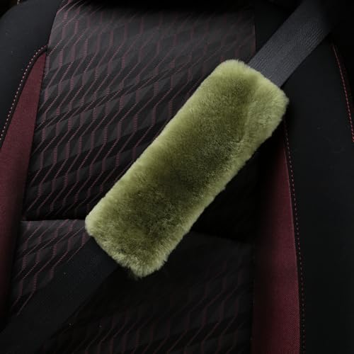 Soft & Cozy Australian Sheepskin Car Seat Belt Covers,2 Pack Fluffy Seatbelt Pads, Genunie Sheepskin Fur Shoulder Straps Cushions for Adults Kids Women and Men (Pea Green) - color: Pea Green