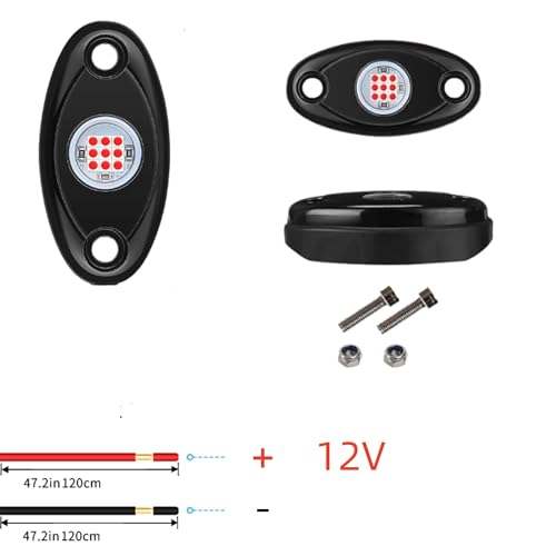 Red Rock Light 12pods 6000k Pure Red Led Rocks Lights Kit Ip68 Waterproof 47inch Extension Wires for ATV Rv Utv SUV Offroad Pickup Trucks Golf Boat Cars Trailers Fender Underglow Lighting (Red) - color: Red-12pcs