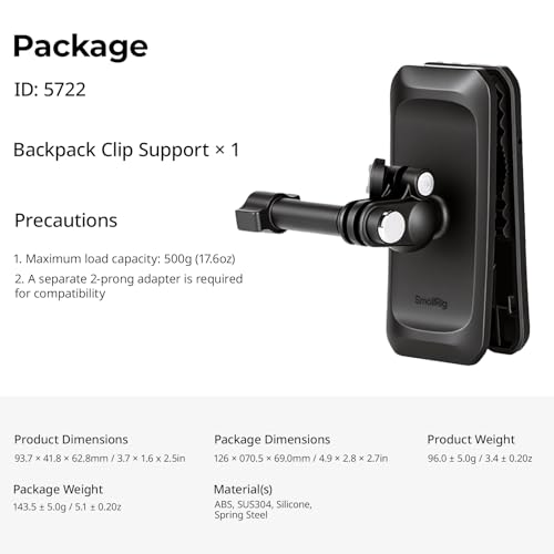SMALLRIG Magnetic Backpack Strap Clip Mount for GoPro Hero 13/12/11/10, for DJI Osmo Nano Action 6/5 Pro/4/3/Pocket 3, for Insta360 X5/4/3/Ace Pro 2, with Ball Head Adapter Base Mantis Hook - 5722 - style: Backpack Clip Strap