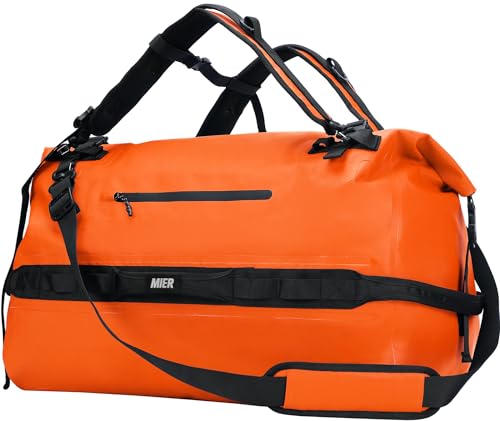 MIER Waterproof Duffel Bag Motorcycle Dry Bag Backpack Large Roll-Top Heavy Duty Dry Duffle Bags for Kayaking Camping Boating Gym Beach Cruise Ship, 60L/80L - color: Orange, size: 60L
