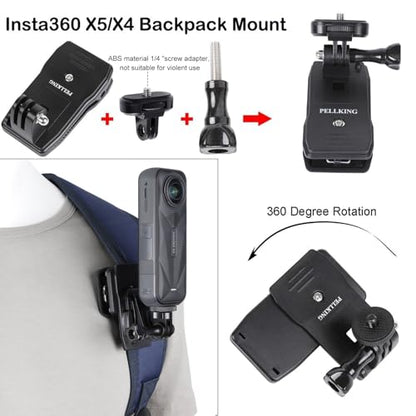 PellKing Bike Motorcycle Handlebar Mounting Bundle Kit for Insta360 X5/X4,Action 5 Pro/4/3, Included 360 Rotation Handlebar Mount,1/4" Adapter Helmet Adhesive Stick,Backpack Clip,Screen Protector