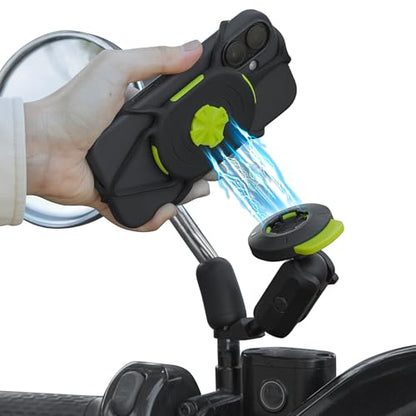 Bone Moto Tie Connect Kit 3 - Mirror Stem, Magnetic Motorcycle Phone Mount, Detachable & 360° Rotatable, Heavy Duty & Shock-Absorbing Scooter Phone Holder for 4.7"–7.2" Smartphones (Mirror Mount) - style: Motorcycle - Mirror Stem