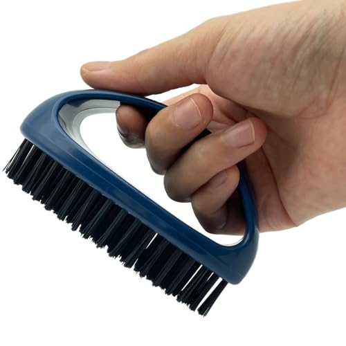 GKETN Small Scrub Brush with Nylon Bristles - Heavy Duty Cleaning Brush for Bathroom, Kitchen, Grout, Tiles - Non-Slip Teardrop Handle & Hangable Design - Deep Blue - color: Deep Blue
