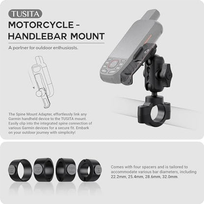 TUSITA Motorcycle GPS Mount - Holder Compatible with Garmin Handheld GPS - Double Socket Arm Handlebar Base - size: Short Arm
