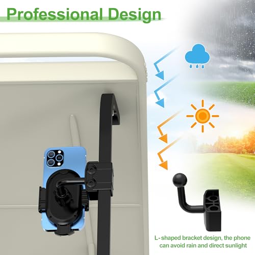 10L0L Golf Cart Phone Holder Mount - Universal Fit for Club Car DS, Yamaha, EZGO TXT RXV (0.75"-1.25" Square Tube), 360° Rotation, Secure Phone Caddy for iPhone & Android, Golf Accessories