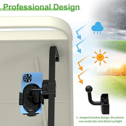 10L0L Golf Cart Phone Holder Mount - Universal Fit for Club Car DS, Yamaha, EZGO TXT RXV (0.75"-1.25" Square Tube), 360° Rotation, Secure Phone Caddy for iPhone & Android, Golf Accessories