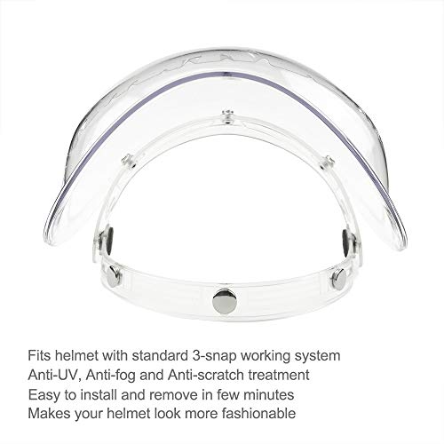 WANCAR Motorcycle Standard 3-Snap Button Flip Up Down Universal Bubble Visor for Open Face Half Helmet Wind Shield(Clear) - color: Clear