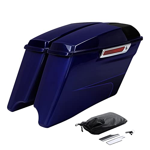 HR3 Zephyr Blue/Black Sunglo 4" Stretched Saddlebags w/Speaker Lids Compatible with 2020 Road Glide Special Road Glide Limited Street Glide Special Ultra Limited (Replace for OEM) - color: Zephyr Blue / Black Sunglo