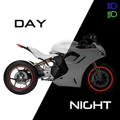 SlickMod - 17" Rim Size Motorcycle Reflective Wheel Stripes Kit - 2 Wheels/Rims Coverage Premium Stickers Pack - High Visibility (4. Red) - color: 4. Red