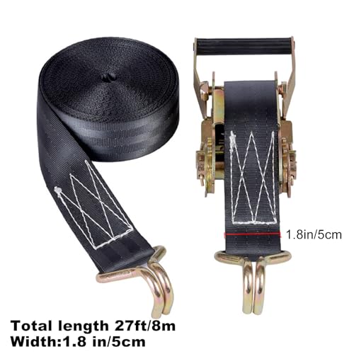2PACK Ratchet Straps Heavy Duty, 8000 LBS Break Strength Ratchet Strap Tie Down, 2” x 27ft Black Tie-Down Ratcheting Cargo Truck Straps with Durable Double J Hook for for Truck (Black, 2IN X 27FT)