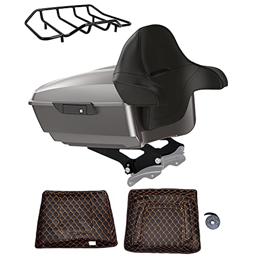 Advanblack US Stock Billet Silver King Tour Trunk Pack, Black Mount Bracket, Top Luggage Rack, Orange Trunk Pak Liners Fit for 09-Later Harley Touring, Road Glide, Street Glide Special, Electra Glide - color: Billet Silver