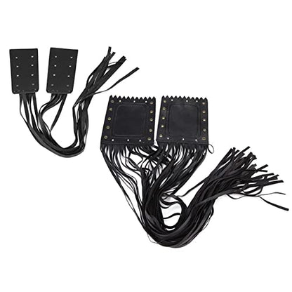 Qqmora Motorcycle Handlebar Tassel Cover Fashionable Fringe Style Design Soft Leather Grips Universal Fit for Cruiser Chopper Bobber Custom Synthetic Leather Black 2pcs