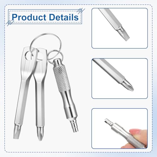 2pcs Valve Stem Remover with 4pcs Keychain Screwdriver, Stainless Steel Valve Core Removal Tool Flat Head and Phillips Key Screwdriver for Automotive Car Bicycle Motorcycle Tire Repair Install