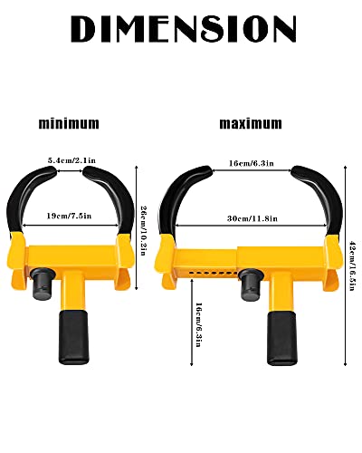 Tevlaphee Universal Wheel Lock Heavy Duty Security Trailer Wheel Lock Anti Theft Wheel Locks for Cars SUV Camper Motorcycle Trailer Great Deterrent Bright Color with 3 Keys (Red-Yellow) - color: Black-yellow