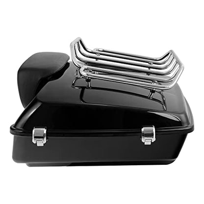 XFMT Motorcycle 10.7" Chopped Trunk w/Luggage Rack Passenger Backrest Pad for 2014-2025 Harley Trunk Road King Street Glide Road Glide Electra Glide - color: Chopped Trunk&Pad&Top Rack