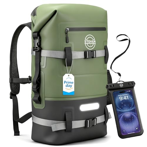 STOVER 5/10/25/30/40/55L Waterproof Dry Bag- Roll-Top Backpack w/Phone Case- Kayaking, Hiking, Camping, Boating- Men/Women - color: 40l Green (With Phone Case), size: 40L