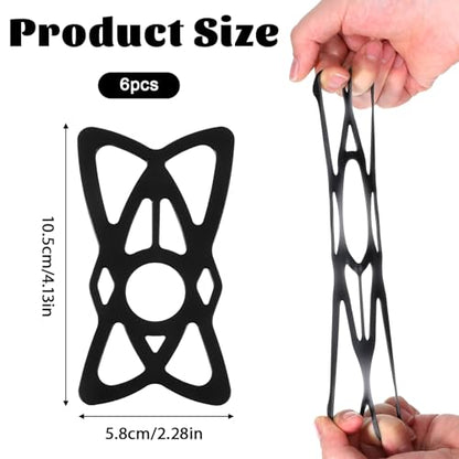 Rubber Phone Holder, 6 Pack Motorcycle Phone Mount Tether Ultra-Stable Bike Bands Compatible Bicycle Phone Mount for Scooter Bike Bicycle Motorcycle Handlebar (Black)