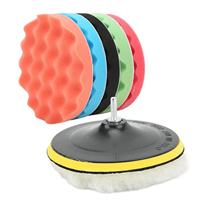 7Pcs 7in Polishing Sponge Pads Kit with Drill Adapter for Car Waxing Buffing and Dusting on RVs Motorcycles