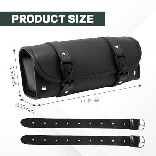 Hovom Motorcycle Handlebar Bag, Waterproof PU Leather Motorcycle Tool Bag for Front Fork, Large Capacity Fork Storage Roll Bags, Sissy Bar Storage Roll Pouch with Adjustable Mounting Straps