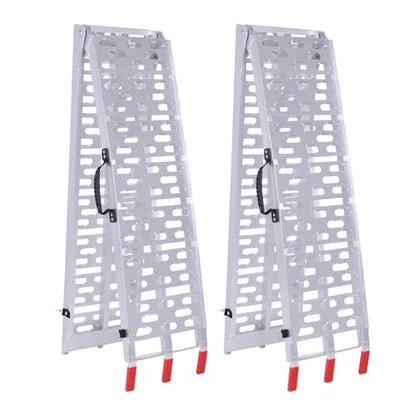 Generic 2PCS 7.3ft Aluminum ATV Ramp Folding Heavy Duty Ramp with Load Straps for Pickup Trucks Motorcycles ATVs Lawn Mowers