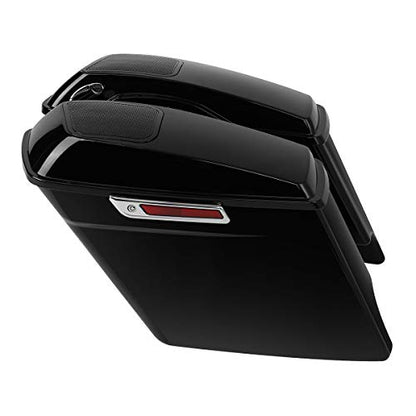 XFMT Motorcycle Saddlebags 5" Stretched Extended Hard Saddle Bags W/ 6"x9" Speaker Lids For Harley Touring Road King Street Glide Road Glide Electra Glide 2014-2024, Vivid Black & Chrome Latches - color: 5" Stretched-Vivid Black W/ 6x9" Speaker Lids Chrom