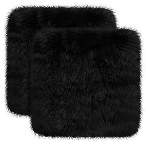 Drydiet 2 Pcs Natural Sheepskin for Bed Sores and Skin Imitation Wool Medical Sheepskins with Non-Slip Back for Pain Relief and Discomfort, Wool Seat Pad, 17 in x 17 in(Square,Black) - color: Black, style: Square