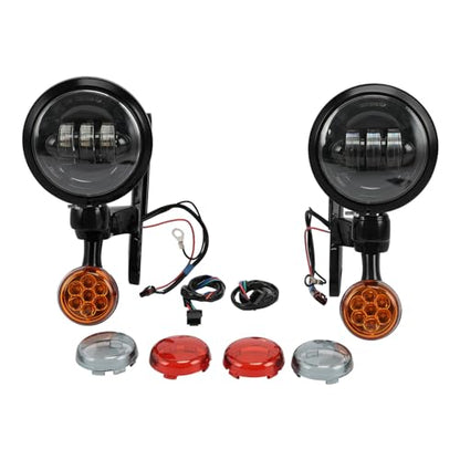 XFMT Motorcycle 4.5" Auxiliary Spot Fog Light LED Turn Signal Light W/Bracket For Harley Touring Road King 1994-Later Electra Glide 1997-Later Street Glide FLHX 2006-Later, Black - color: Black