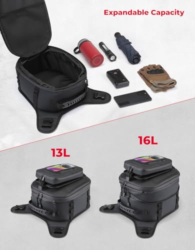 KEMIMOTO Motorcycle Tank Bag with Removable Phone Holder Waterproof EVA Hard Shell Expandable Tank Bag Rain Cover Compatible with All Models of Mobile Phones, 13-16L