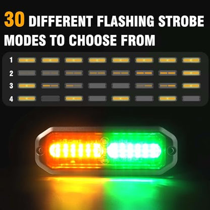 WINECO 8PCS LED Strobe Lights kit12V Sync Feature Green Amber 12LED Emergency Hazard Warning Lights with Strobe Controller for Trucks Vehicles ATV RV Cars Van - color: GREEN AMBER