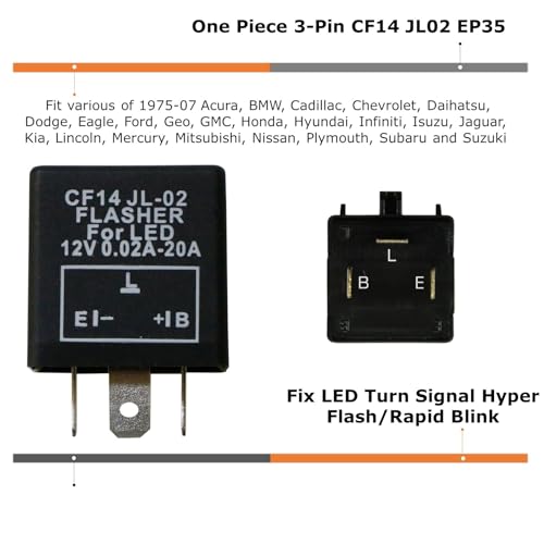iJDMTOY 3-Pin CF14 EP35 Electronic LED Flasher Relay As LED Related Turn Signal Bulbs Hyper Flash Fix